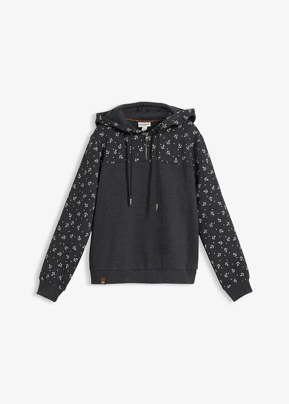 Kapuzensweatshirt mit Reißverschluss aus reiner Baumwolle in grau von vorne - bonprix Kapuzensweatshirt mit Reißverschluss aus reiner Baumwolle in grau von vorne - bonprix