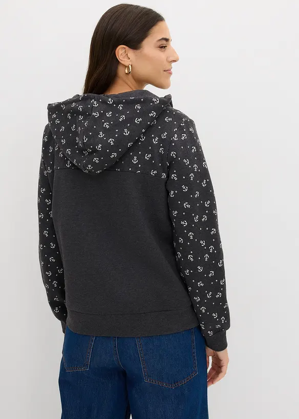 Kapuzensweatshirt mit Reißverschluss aus reiner Baumwolle in grau von hinten (im Anschnitt) - bonprix Kapuzensweatshirt mit Reißverschluss aus reiner Baumwolle in grau von hinten (im Anschnitt) - bonprix