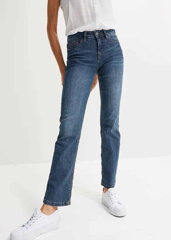 Straight Jeans Mid Waist, Stretch in blau von vorne - bonprix