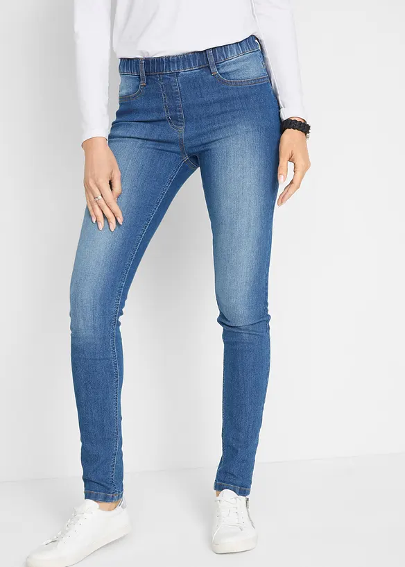 Jeggings Mid Waist, Bequembund in blau von vorne - bonprix