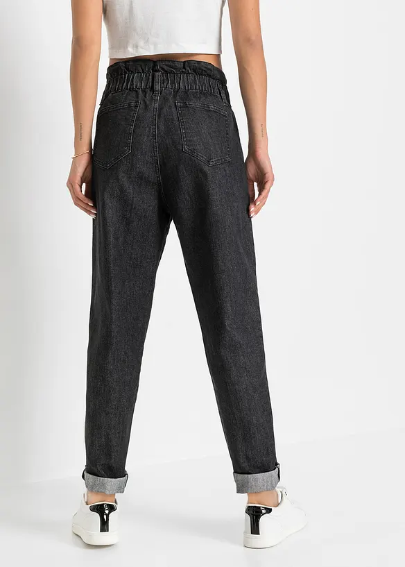 Mom-Jeans, High Waist, Stretch in schwarz von hinten - bonprix
