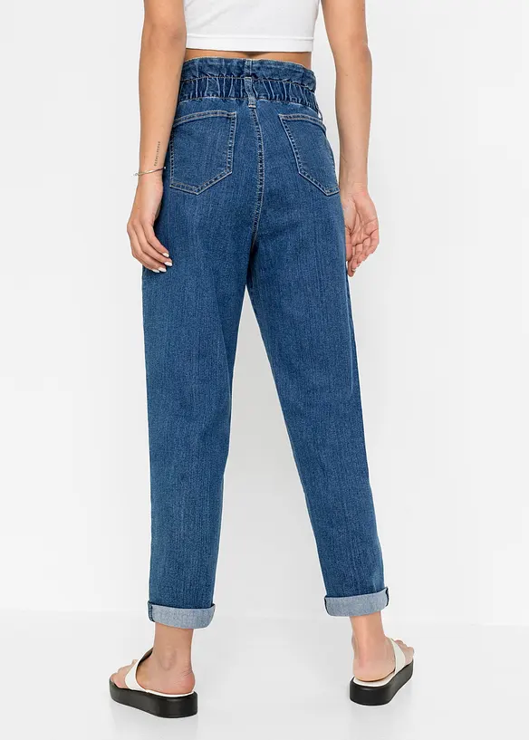 Mom-Jeans, High Waist, Stretch in blau von hinten - bonprix
