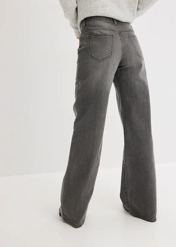 Wide-Leg-Jeans, Mid Waist, Stretch in grau von hinten - bonprix