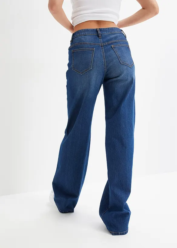 Wide-Leg-Jeans, Mid Waist, Stretch in blau von hinten - bonprix