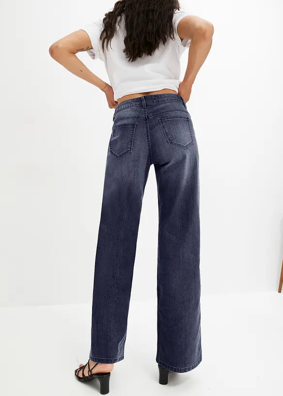 Wide-Leg-Jeans, Mid Waist, Stretch in blau von hinten - bonprix