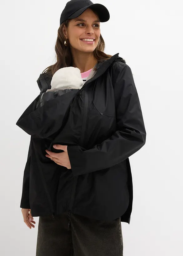 Ultraleichte wind- und regenfeste Umstands- und Tragejacke in schwarz von vorne (im Anschnitt) - bonprix