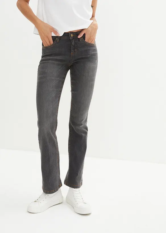 Bootcut-Jeans Mid Waist, Stretch in schwarz von vorne - bonprix