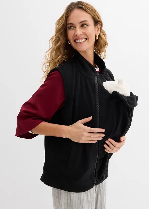 3-in-1 Umstandsweste mit Trageeinsatz aus Fleece in schwarz von vorne (im Anschnitt) - bonprix
