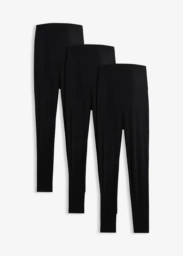 Umstandsleggings aus Bio-Baumwolle (3er Pack) in schwarz von vorne - bonprix