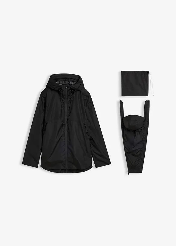 Ultraleichte wind- und regenfeste Umstands- und Tragejacke in schwarz von vorne - bonprix