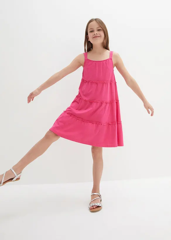 Trägerkleid aus reiner Bio-Baumwolle in pink von vorne (Totalaufnahme) - bonprix