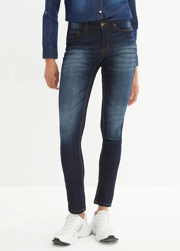 Skinny Jeans Mid Waist, Stretch in blau von vorne - bonprix