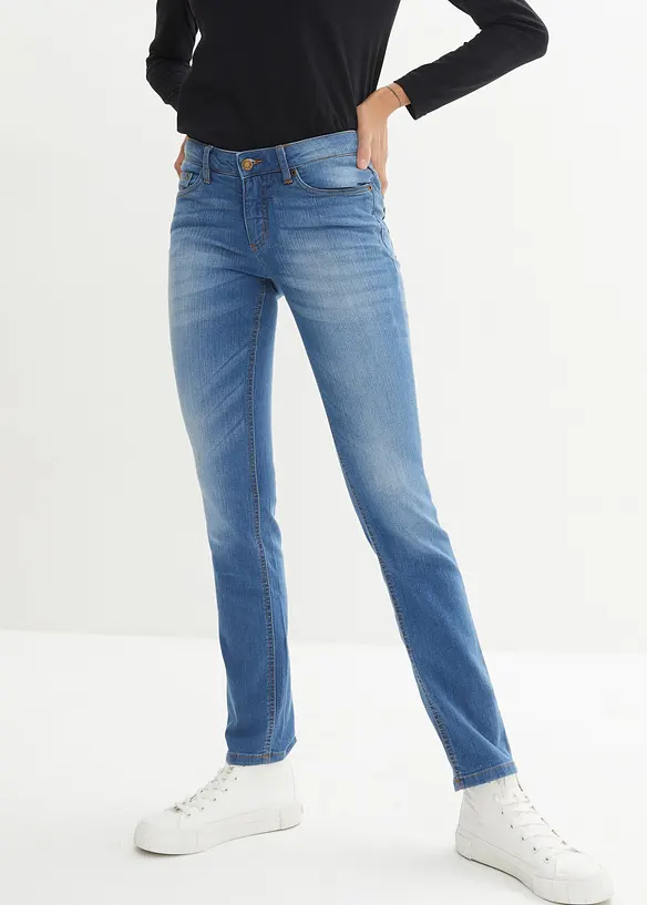 Skinny Jeans Mid Waist, Stretch in blau von vorne - bonprix