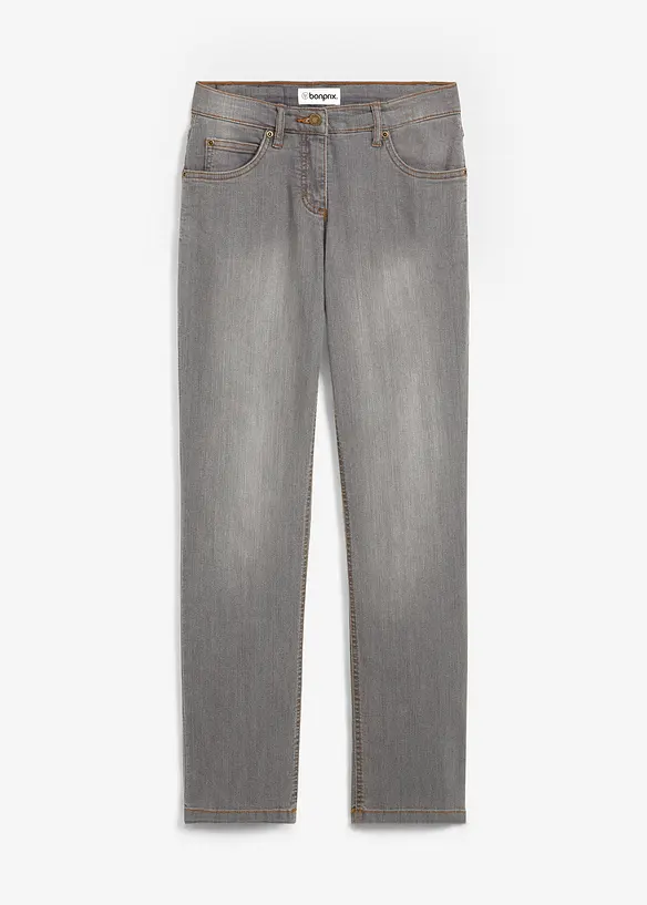 Straight-Jeans Mid Waist, Stretch in grau von vorne - bonprix