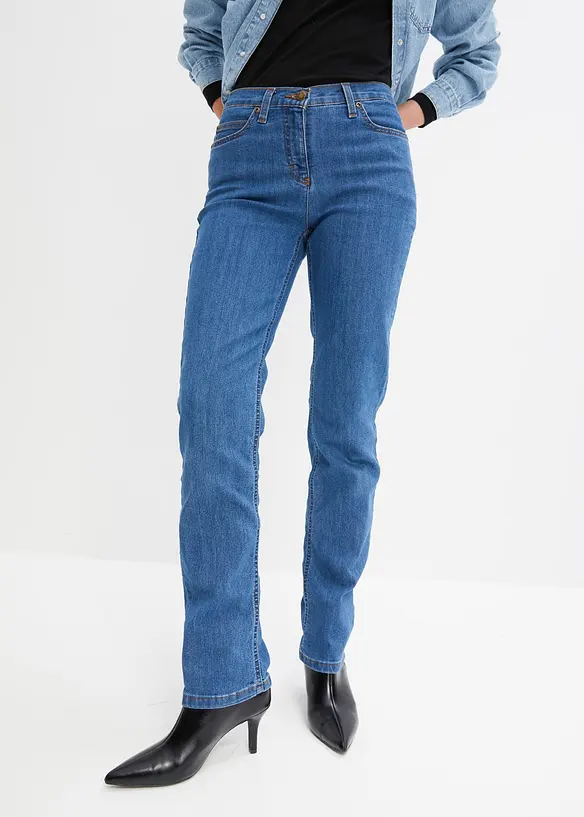 Straight-Jeans Mid Waist, Stretch in blau von vorne - bonprix