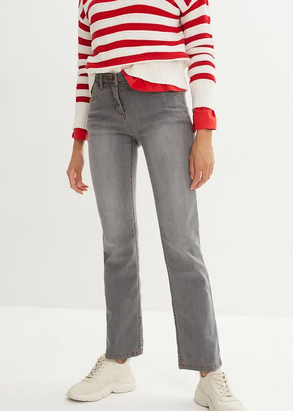 Straight-Jeans Mid Waist, Stretch in grau von vorne - bonprix