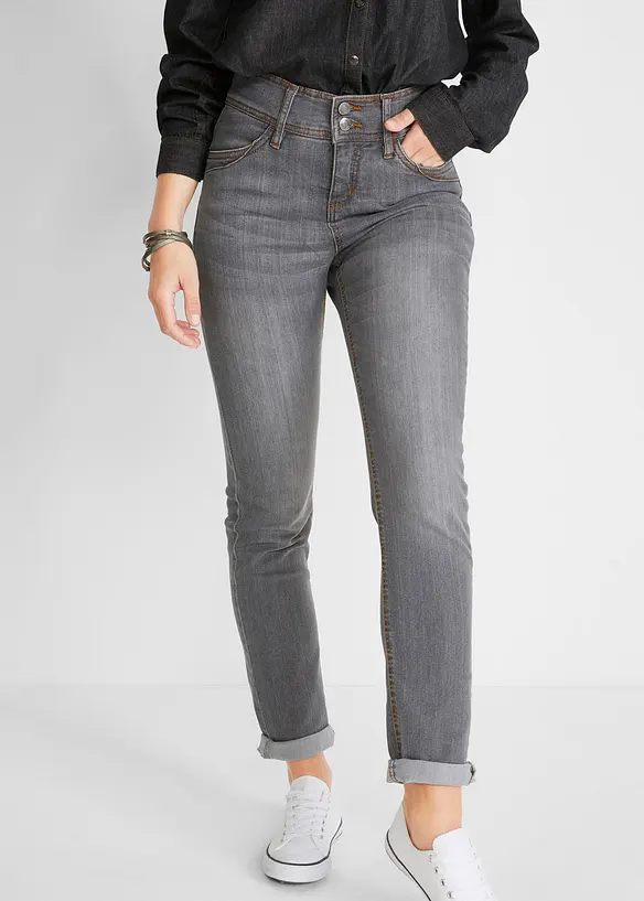 Slim-Fit-Jeans High Waist, Komfort-Stretch in grau von vorne - bonprix