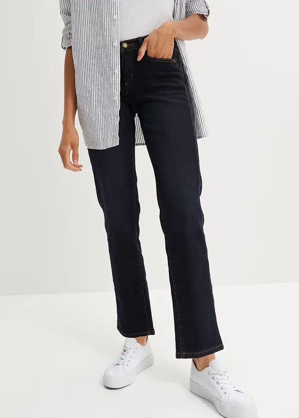 Straight Jeans Mid Waist, Stretch in blau von vorne - bonprix