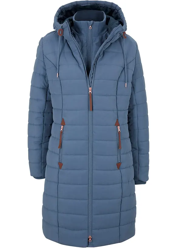 Steppmantel, 2-in-1 Optik in blau von vorne - bonprix