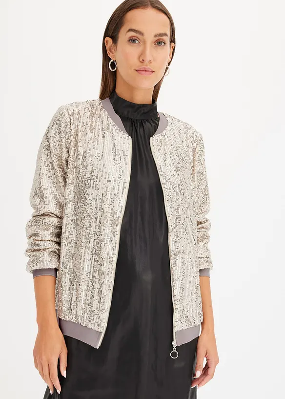 Pailletten-Blouson in beige von vorne (im Anschnitt) - bonprix Pailletten-Blouson in beige von vorne (im Anschnitt) - bonprix