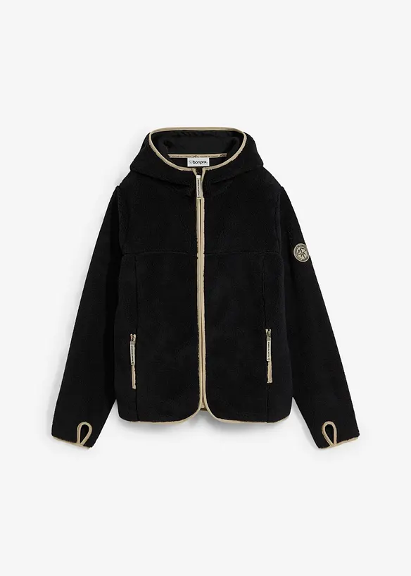 Teddy-Fleece Jacke mit Kapuze in schwarz von vorne - bonprix Teddy-Fleece Jacke mit Kapuze in schwarz von vorne - bonprix