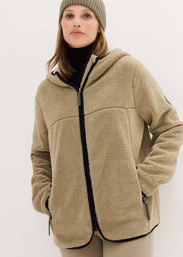 Teddy-Fleece Jacke mit Kapuze in grün von vorne (im Anschnitt) - bonprix Teddy-Fleece Jacke mit Kapuze in grün von vorne (im Anschnitt) - bonprix