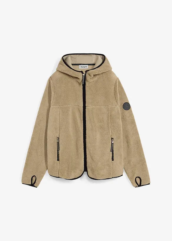 Teddy-Fleece Jacke mit Kapuze in grün von vorne - bonprix Teddy-Fleece Jacke mit Kapuze in grün von vorne - bonprix