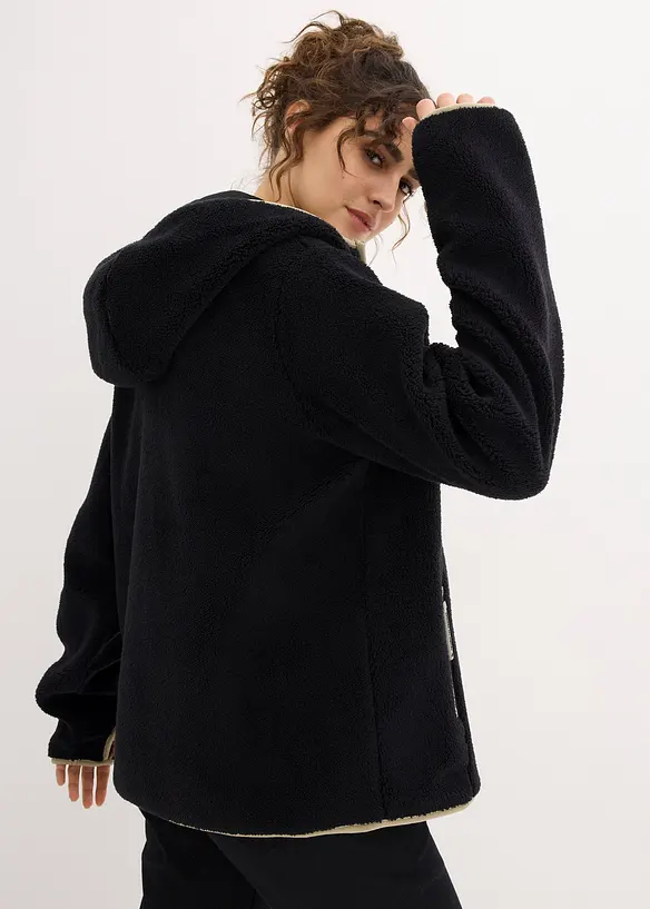 Teddy-Fleece Jacke mit Kapuze in schwarz von hinten (im Anschnitt) - bonprix Teddy-Fleece Jacke mit Kapuze in schwarz von hinten (im Anschnitt) - bonprix