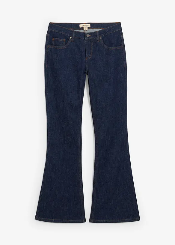 Flared-Jeans Mid Waist in blau von vorne - bonprix