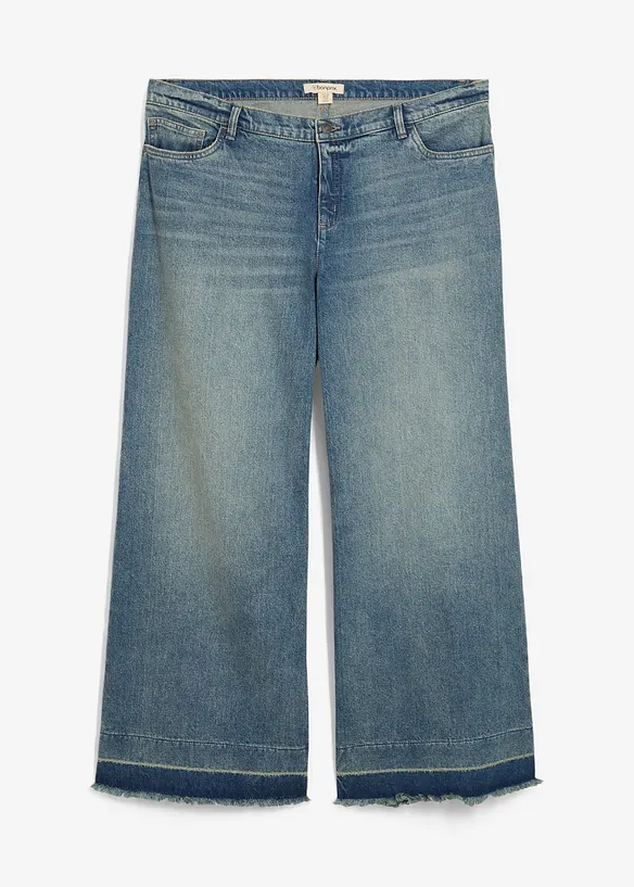 Wide-Leg-Jeans Mid Waist in blau von vorne - bonprix
