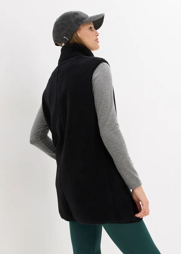 Teddy-Fleece Weste in schwarz von hinten (im Anschnitt) - bonprix
