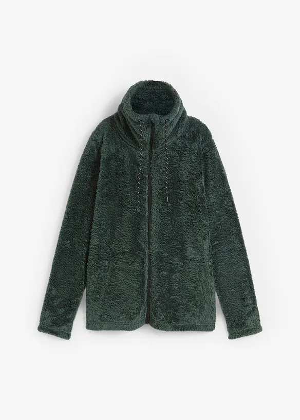 Teddy-Fleece Jacke in grün von vorne - bonprix