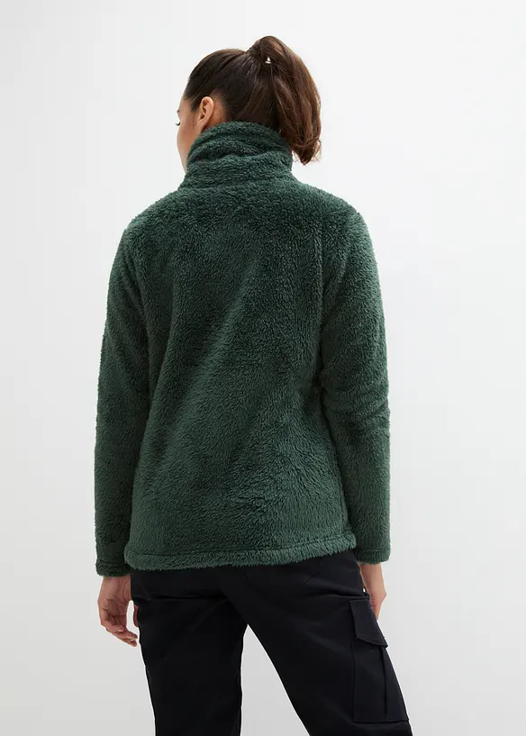 Teddy-Fleece Jacke in grün von hinten (im Anschnitt) - bonprix
