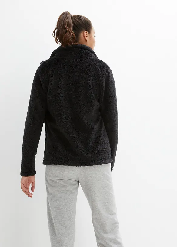 Teddy-Fleece Jacke in schwarz von hinten (im Anschnitt) - bonprix