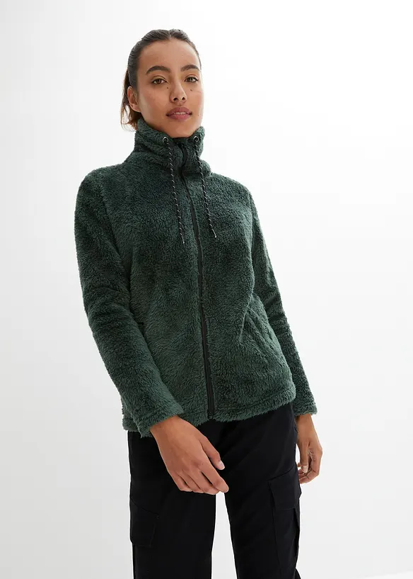 Teddy-Fleece Jacke in grün von vorne (im Anschnitt) - bonprix