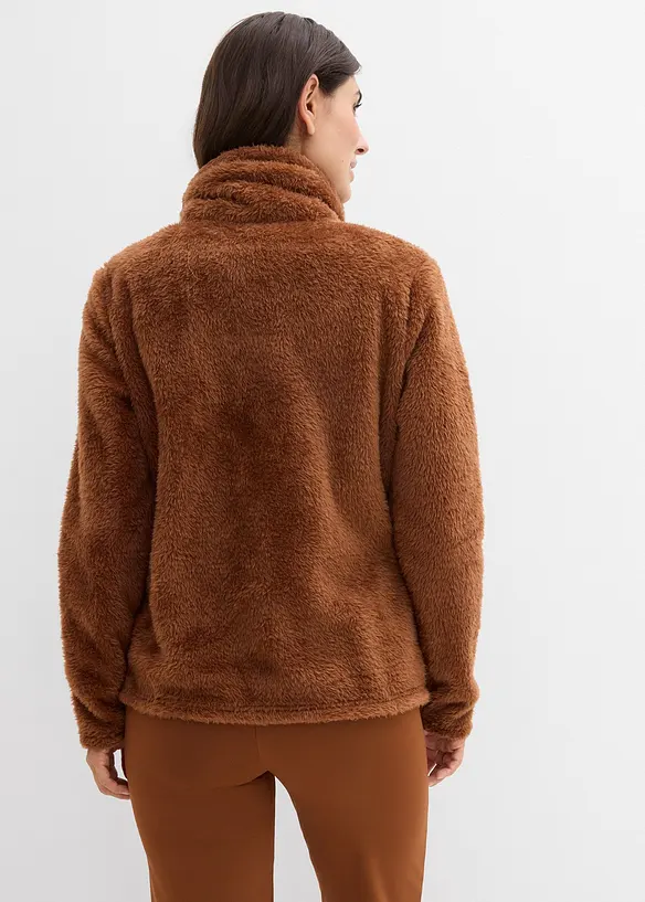 Teddy-Fleece Jacke in braun von hinten (im Anschnitt) - bonprix