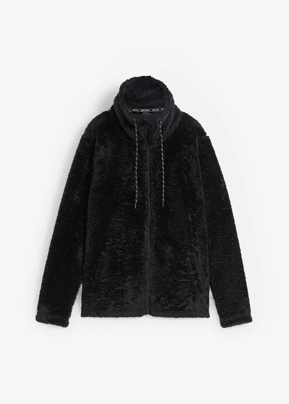 Teddy-Fleece Jacke in schwarz von vorne - bonprix