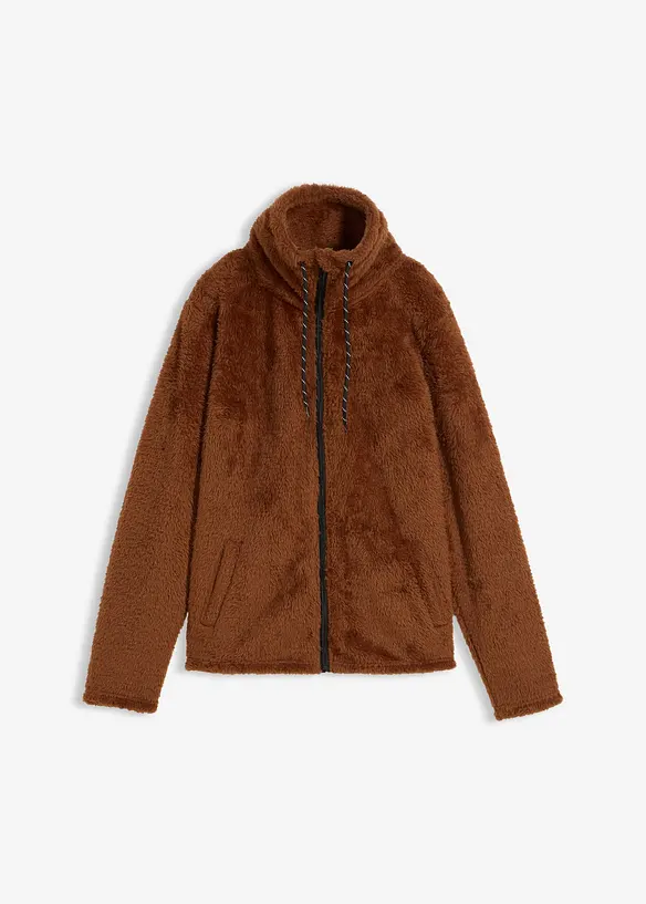 Teddy-Fleece Jacke in braun von vorne - bonprix