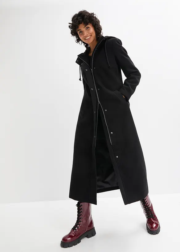 Mantel aus Wollimitat, Maxi-Länge in schwarz von vorne (Totalaufnahme) - bonprix