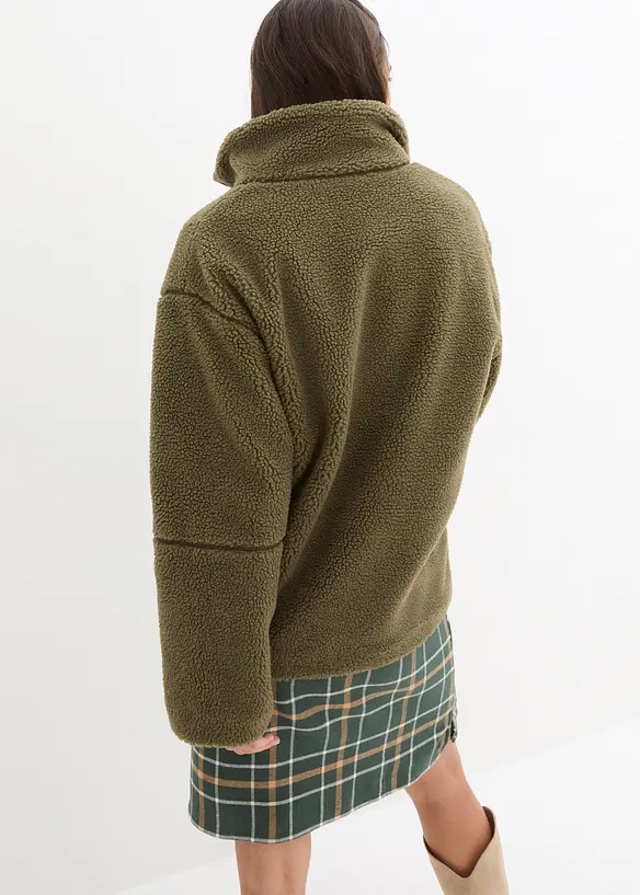 Gefütterte Teddy-Fleece-Jacke in grün von hinten (im Anschnitt) - bonprix