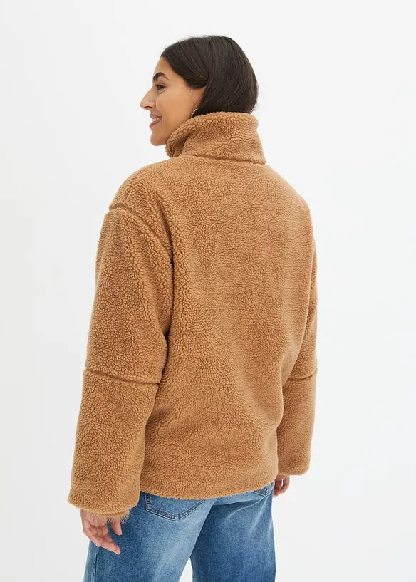 Gefütterte Teddy-Fleece-Jacke in braun von hinten (im Anschnitt) - bonprix