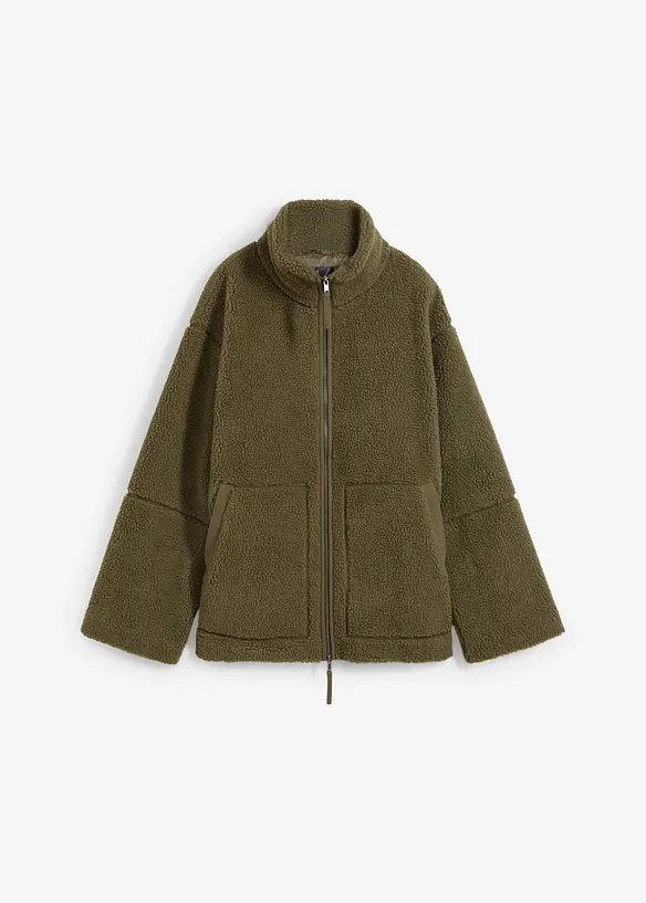 Gefütterte Teddy-Fleece-Jacke in grün von vorne - bonprix