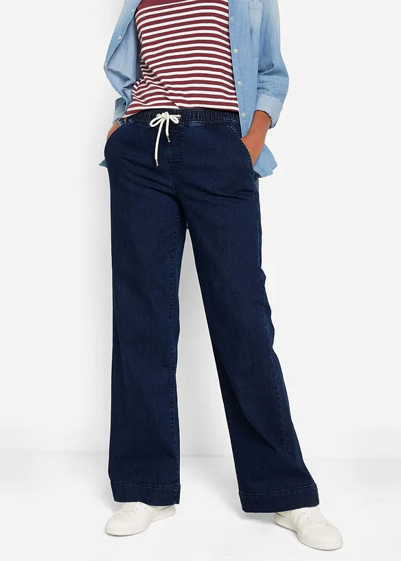 Wide-Leg-Jeans Mid Waist, Bequembund in blau von vorne - bonprix