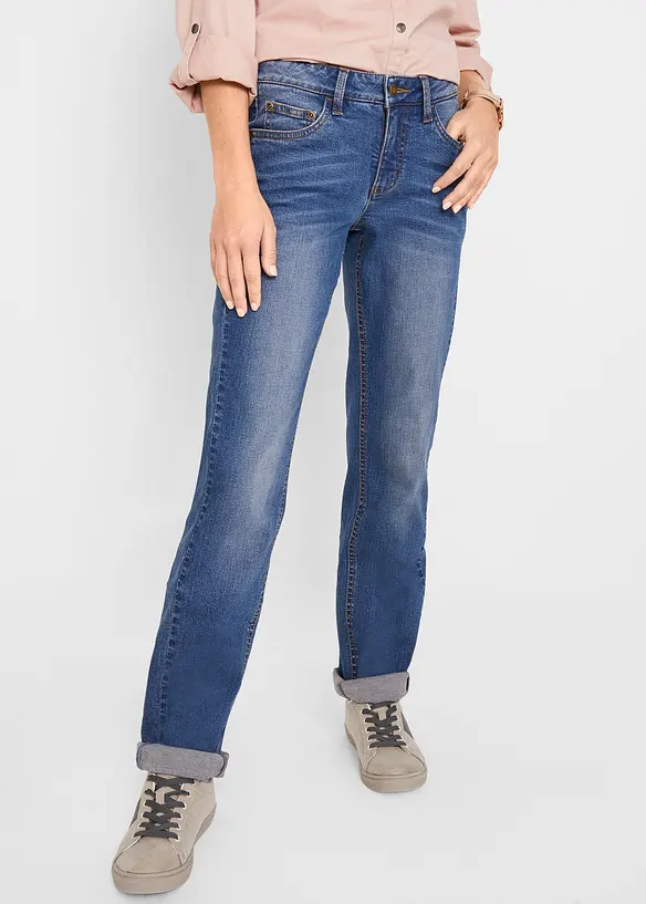 Straight-Jeans Mid Waist, Stretch in blau von vorne - bonprix