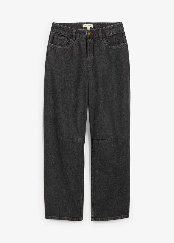 Barrel-Jeans Mid Waist in grau von vorne - bonprix