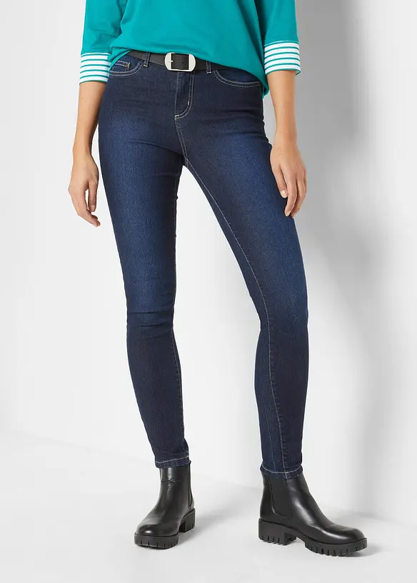 Skinny Jeans Mid Waist, Stretch in blau von vorne - bonprix