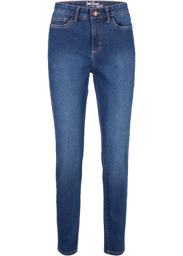 Skinny Jeans Mid Waist, Stretch in blau von vorne - bonprix