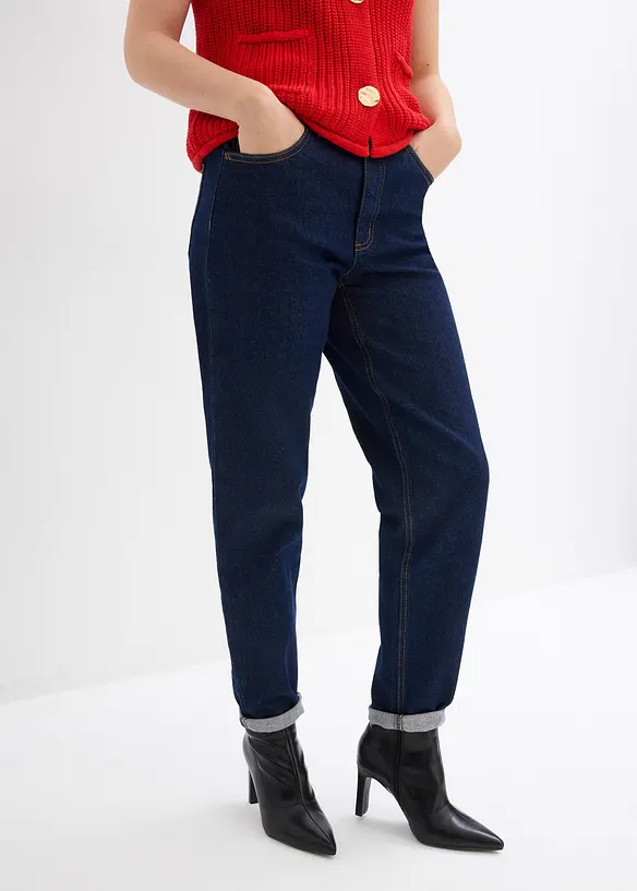 Mom Jeans High Waist, cropped in blau von vorne - bonprix