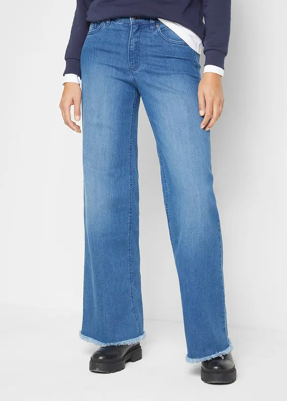 Wide-Leg-Jeans High Waist in blau von vorne - bonprix