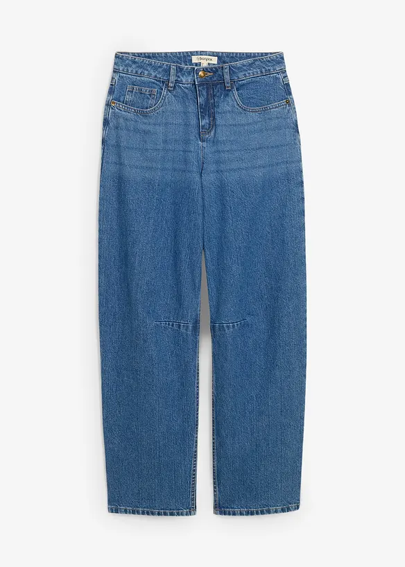 Barrel-Jeans Mid Waist in blau von vorne - bonprix